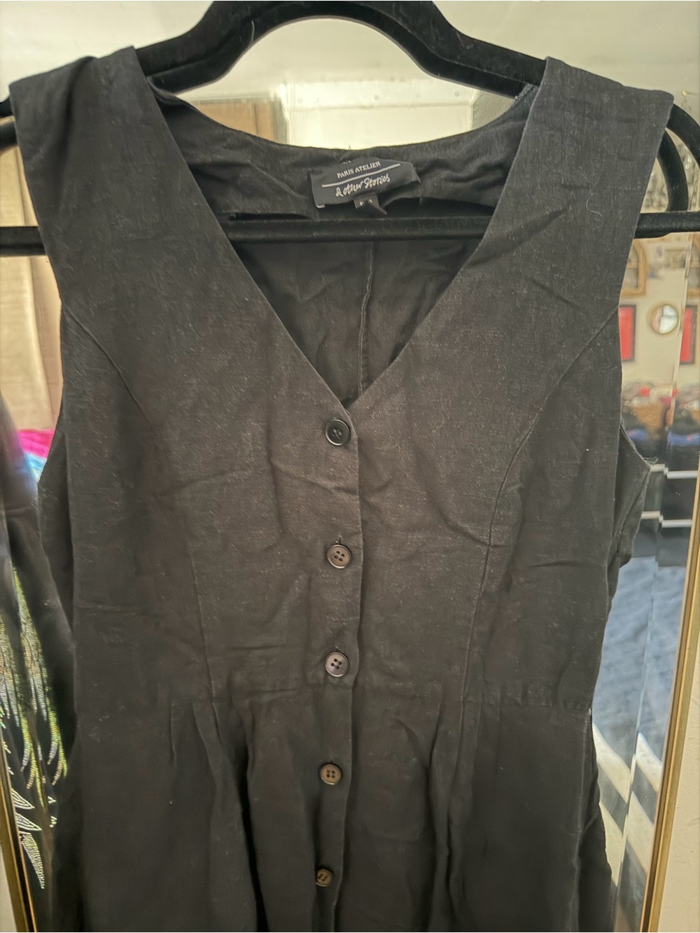& Other Stories Black V-Neck Button Midi Dress